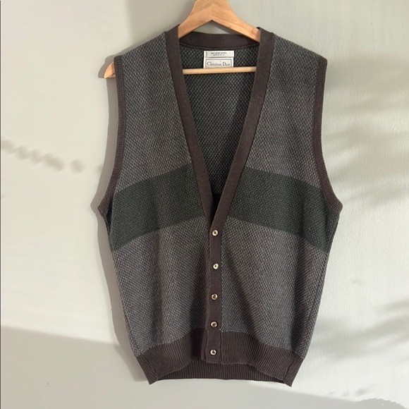 Christian Dior Men’s Vintage Button up Knit Vest Size Large - Picture 1 of 8